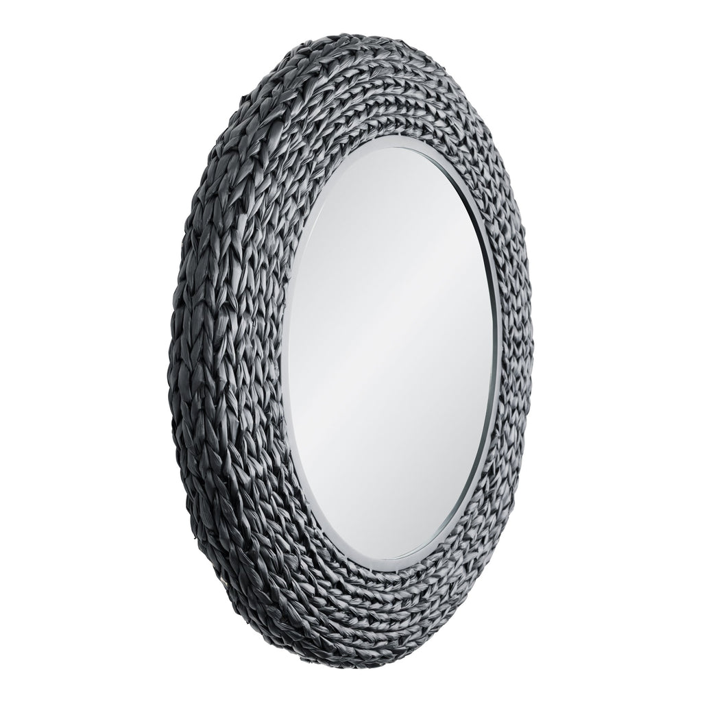 Athena 30-in Round Wall Mirror - Matte Black/Black Seagrass