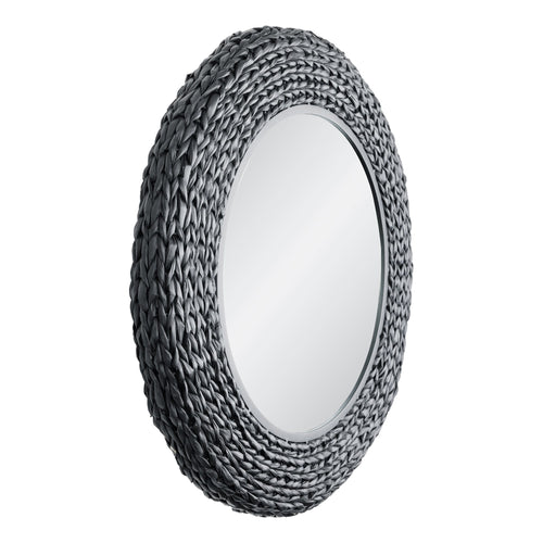 Athena 30-in Round Wall Mirror - Matte Black/Black Seagrass