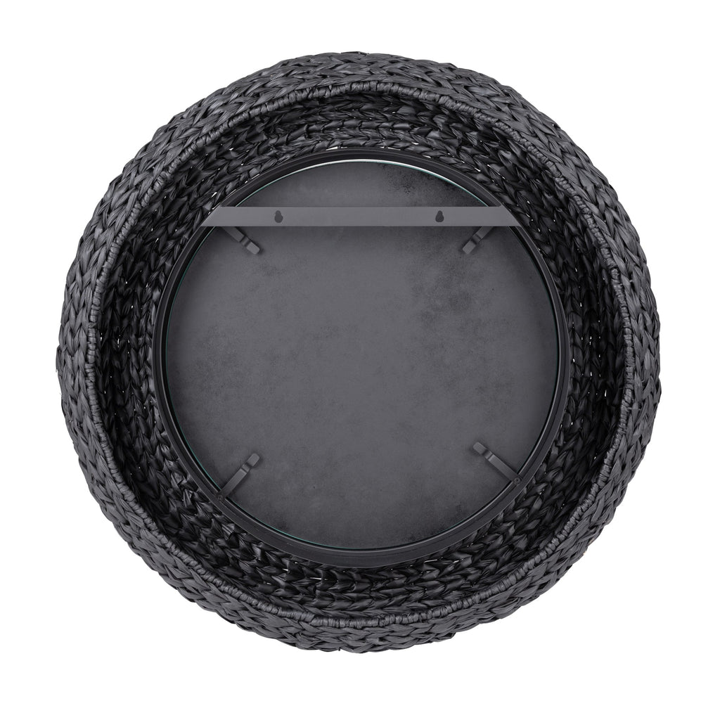 Athena 30-in Round Wall Mirror - Matte Black/Black Seagrass