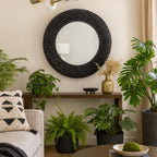 Athena 30-in Round Wall Mirror - Matte Black/Black Seagrass