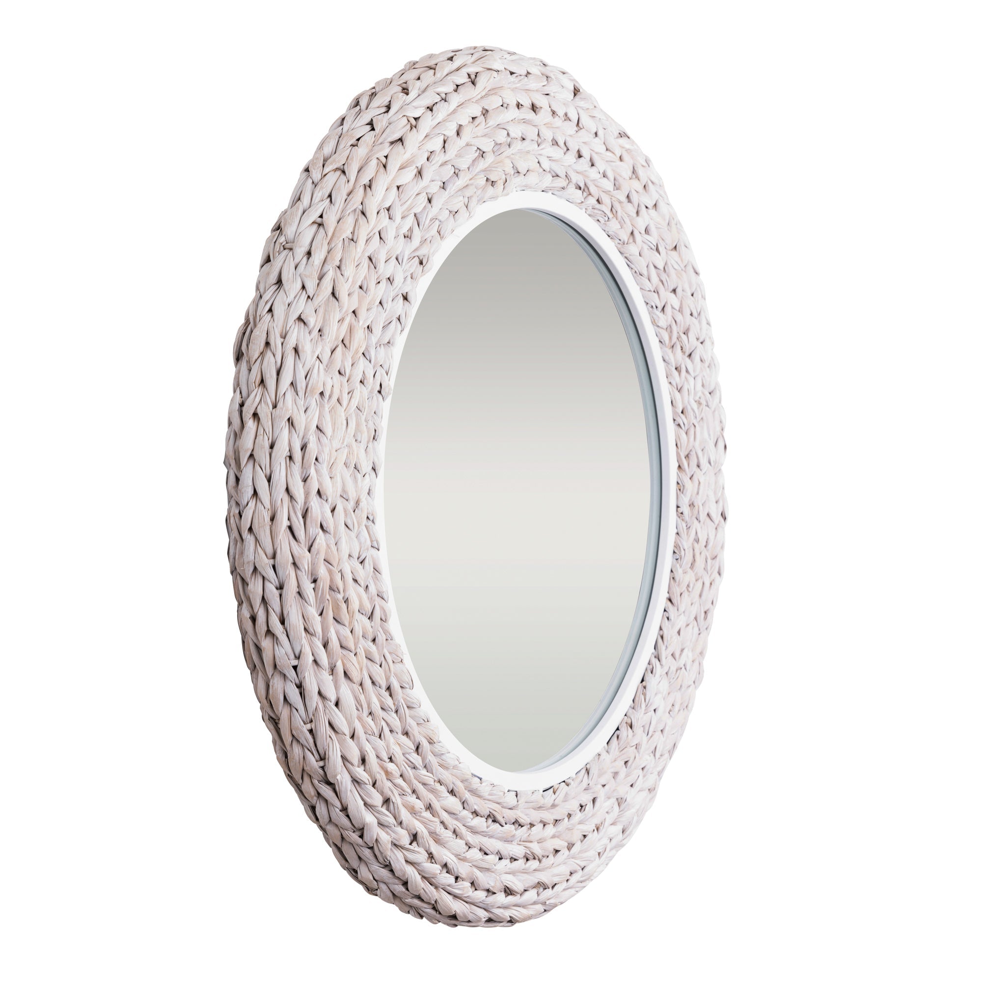 Athena 30-in Round Wall Mirror - Matte White/Whitewash Seagrass