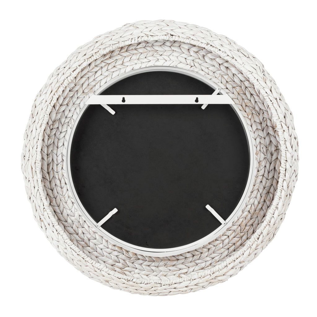 Athena 30-in Round Wall Mirror - Matte White/Whitewash Seagrass