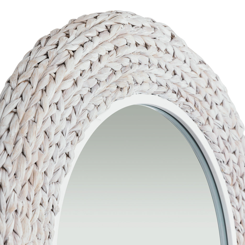 Athena 30-in Round Wall Mirror - Matte White/Whitewash Seagrass