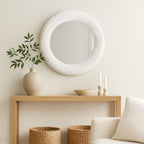 Athena 30-in Round Wall Mirror - Matte White/Whitewash Seagrass