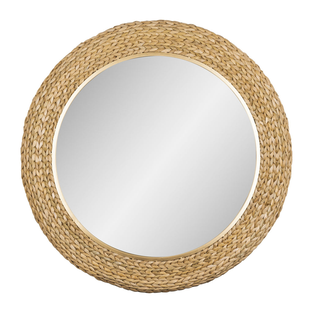 Athena 40-in Round Wall Mirror - French Gold/Natural Seagrass