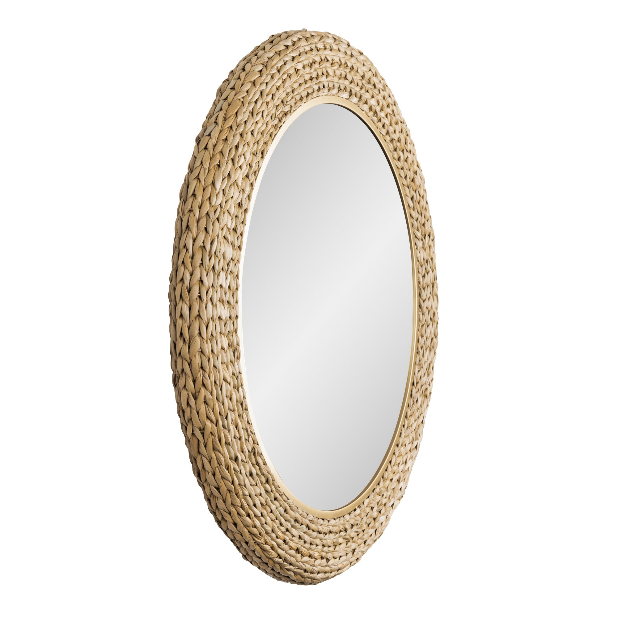 Athena 40-in Round Wall Mirror - French Gold/Natural Seagrass