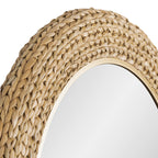 Athena 40-in Round Wall Mirror - French Gold/Natural Seagrass