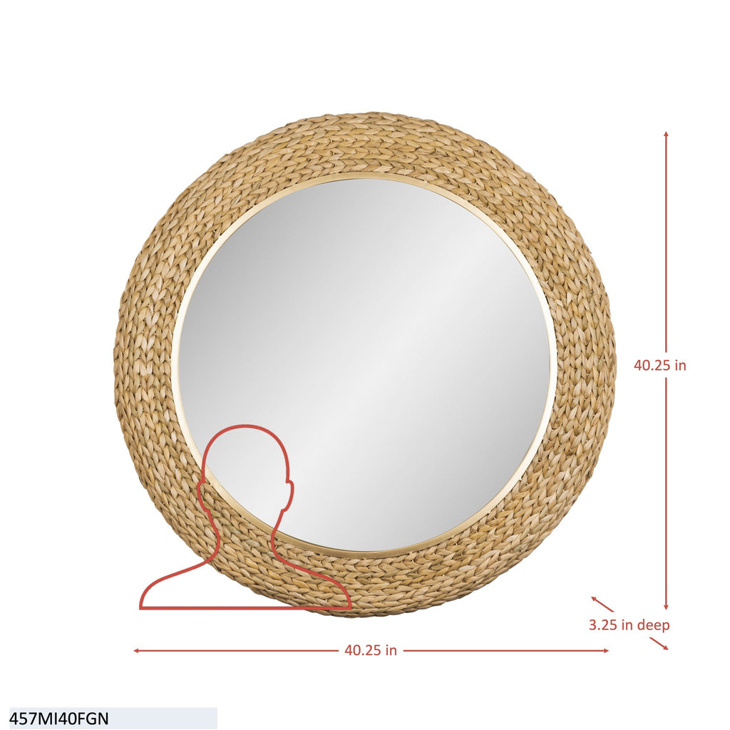 Athena 40-in Round Wall Mirror - Matte White/Whitewash Seagrass