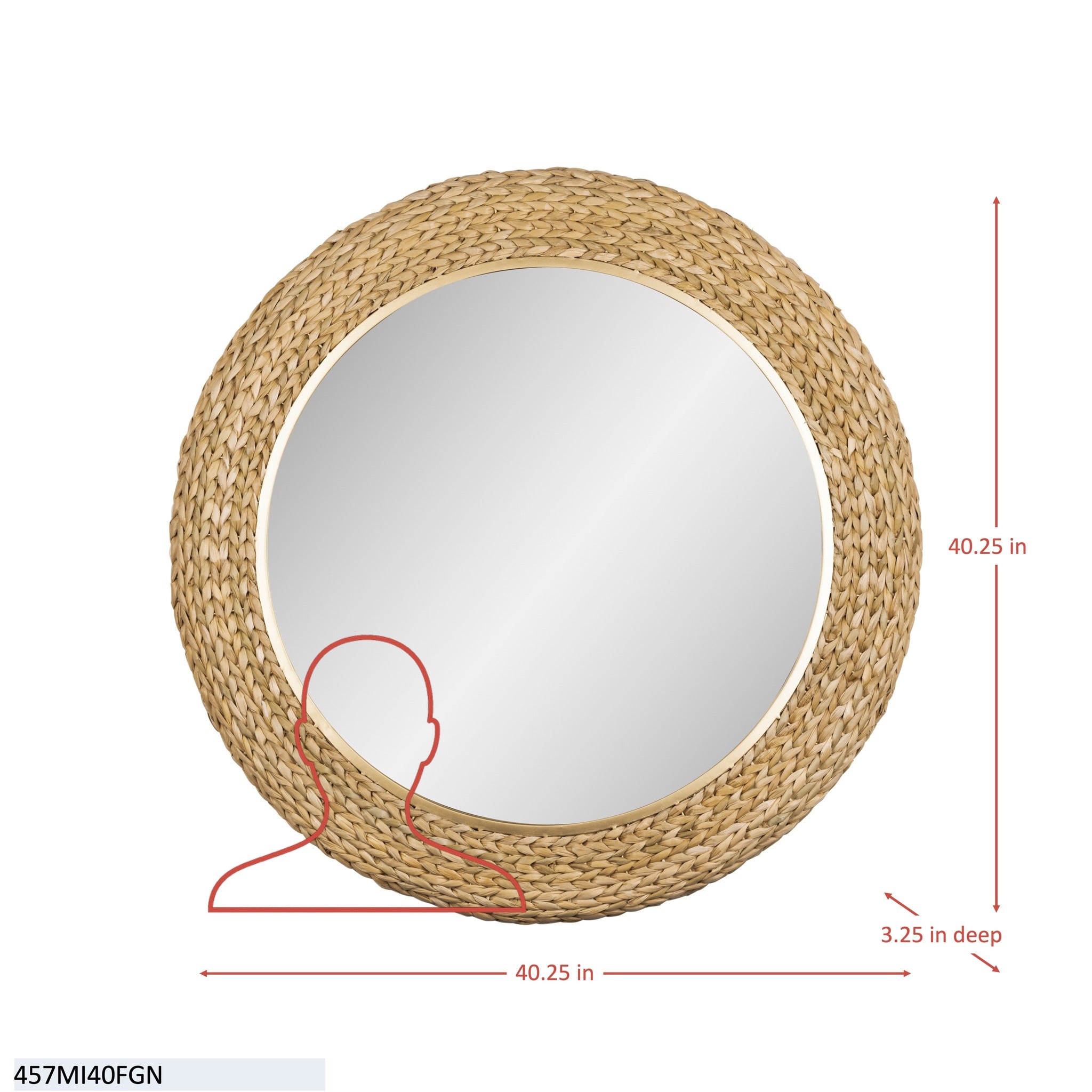 Athena 40-in Round Wall Mirror - Matte Black/Black Seagrass