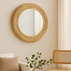 Athena 40-in Round Wall Mirror - French Gold/Natural Seagrass