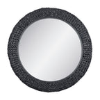 Athena 40-in Round Wall Mirror - Matte Black/Black Seagrass