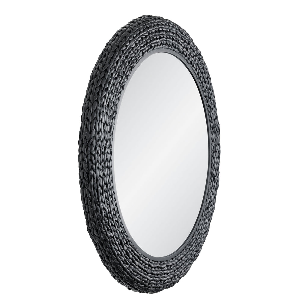 Athena 40-in Round Wall Mirror - Matte Black/Black Seagrass
