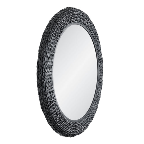 Athena 40-in Round Wall Mirror - Matte Black/Black Seagrass