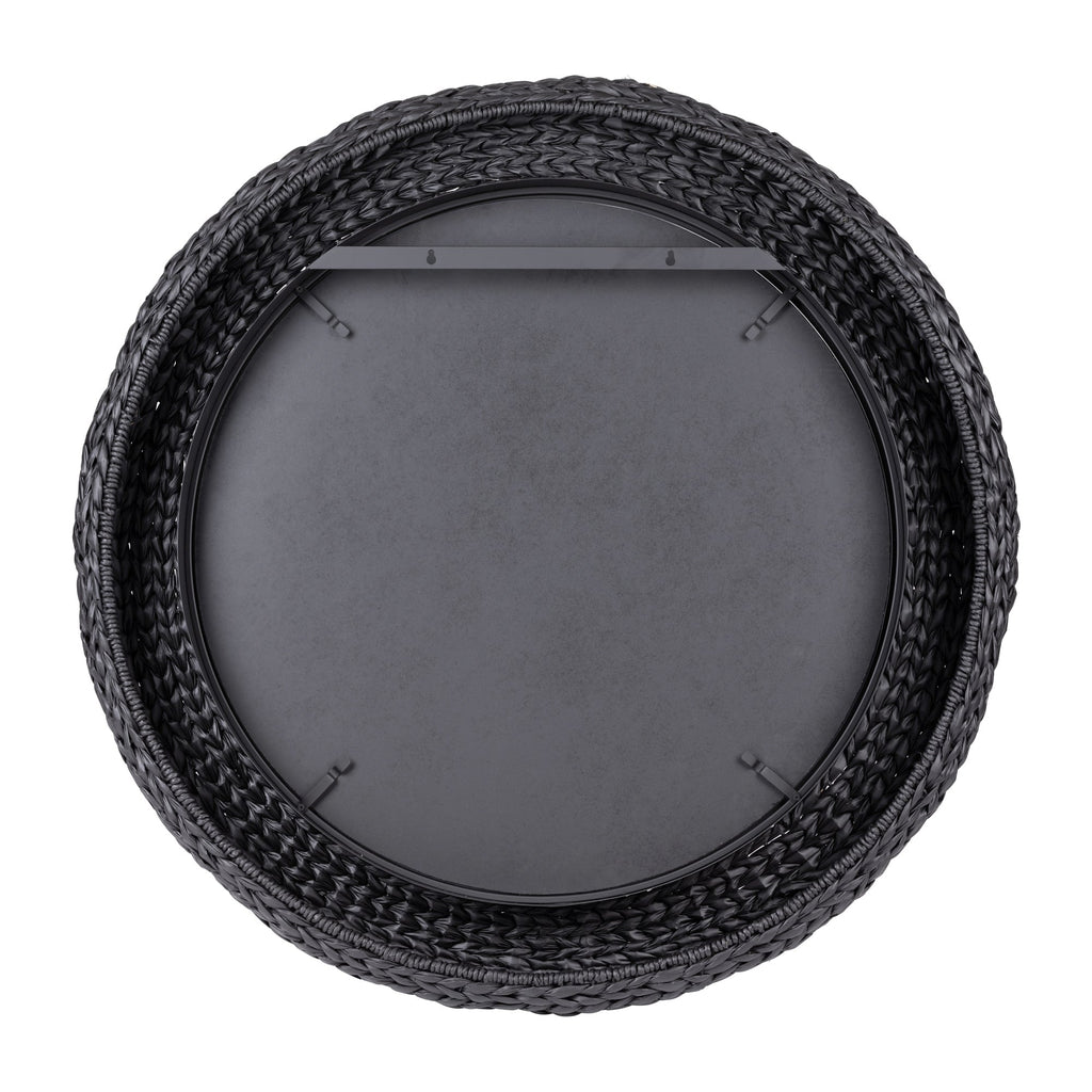 Athena 40-in Round Wall Mirror - Matte Black/Black Seagrass