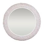 Athena 40-in Round Wall Mirror - Matte White/Whitewash Seagrass