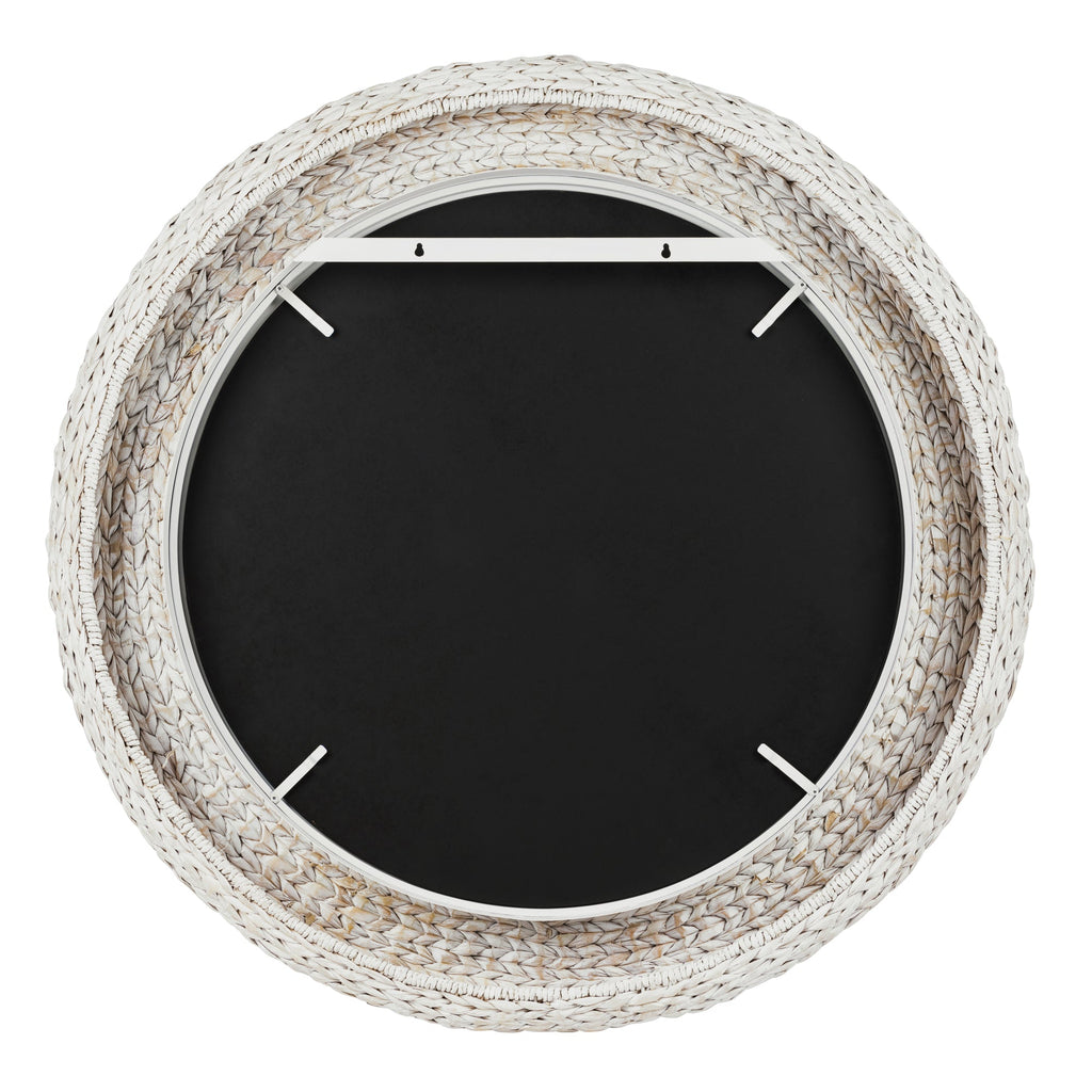Athena 40-in Round Wall Mirror - Matte White/Whitewash Seagrass
