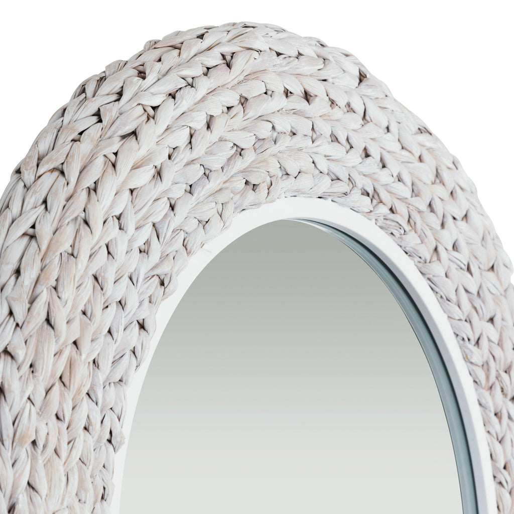 Athena 40-in Round Wall Mirror - Matte White/Whitewash Seagrass