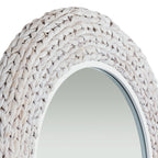 Athena 40-in Round Wall Mirror - Matte White/Whitewash Seagrass
