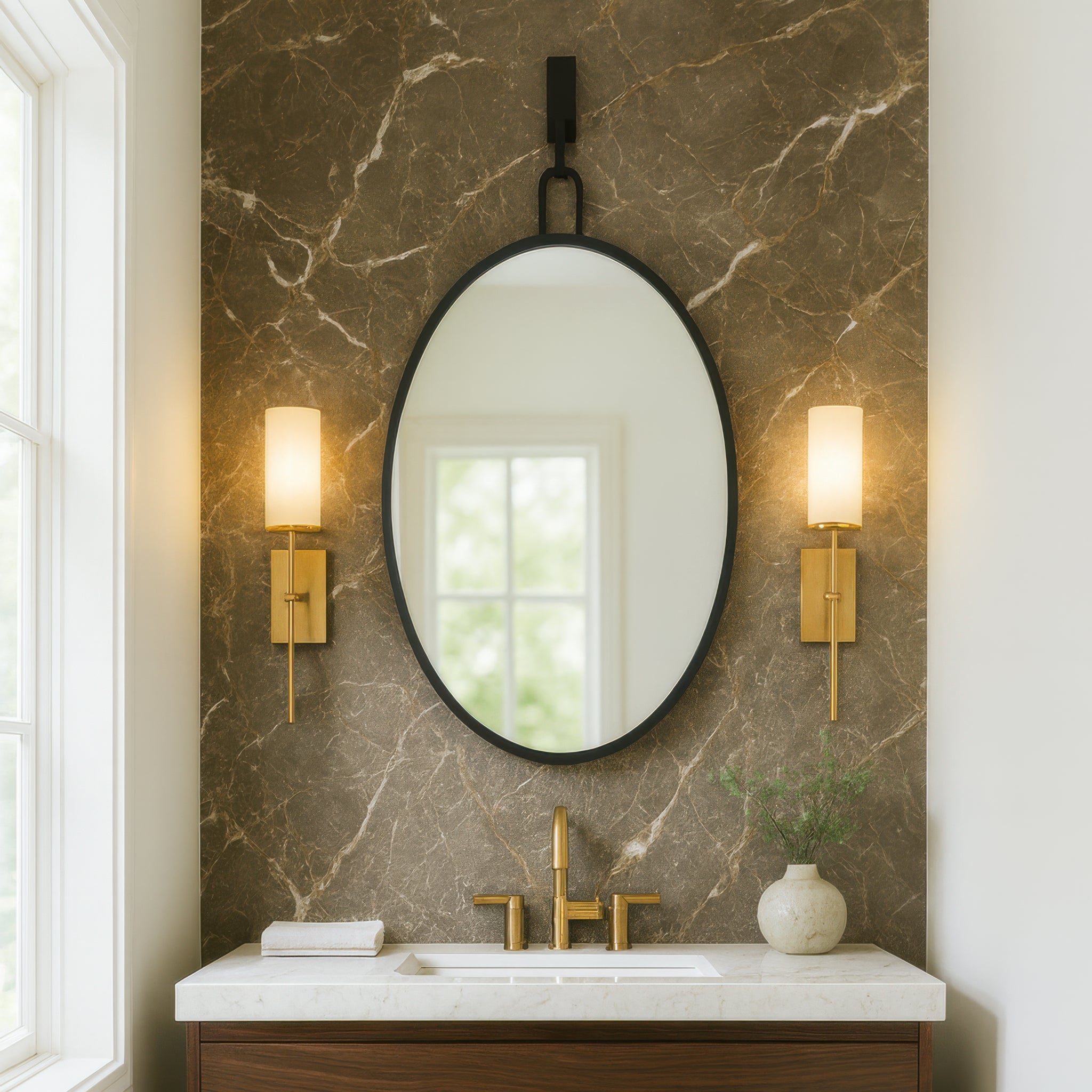Stopwatch 22x30 Oval Powder Room Mirror - Black