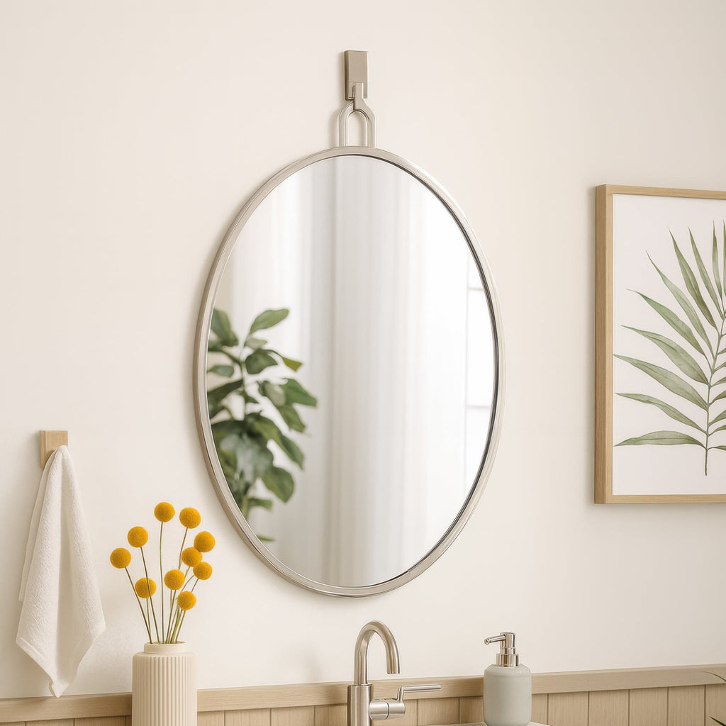 Stopwatch 22x30 Oval Powder Room Mirror - Polished Nickel