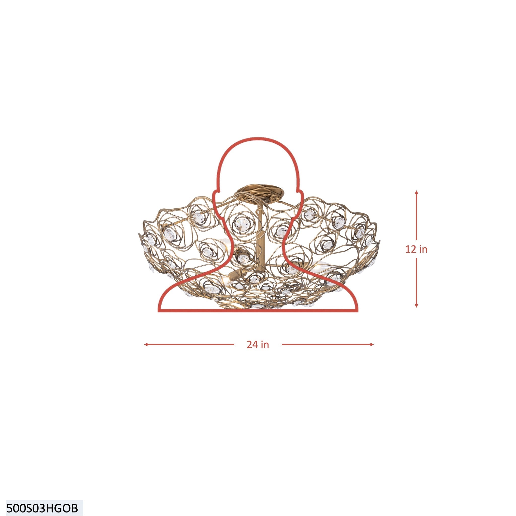 Ethereal Rose 3 Light Inverted Semi-Flush - Havana Gold Ombre