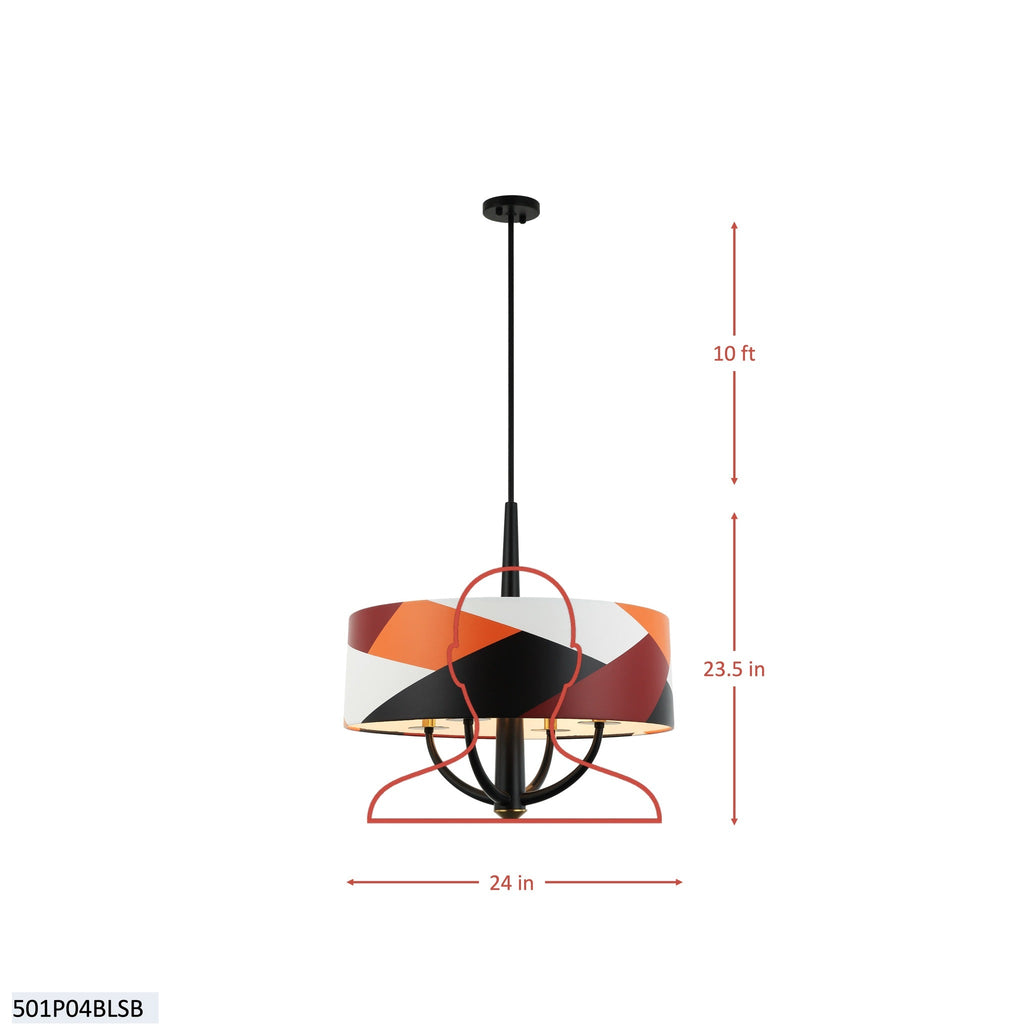 Patchwork 4 Light Pendant - Black/Satin Brass/Patchwork