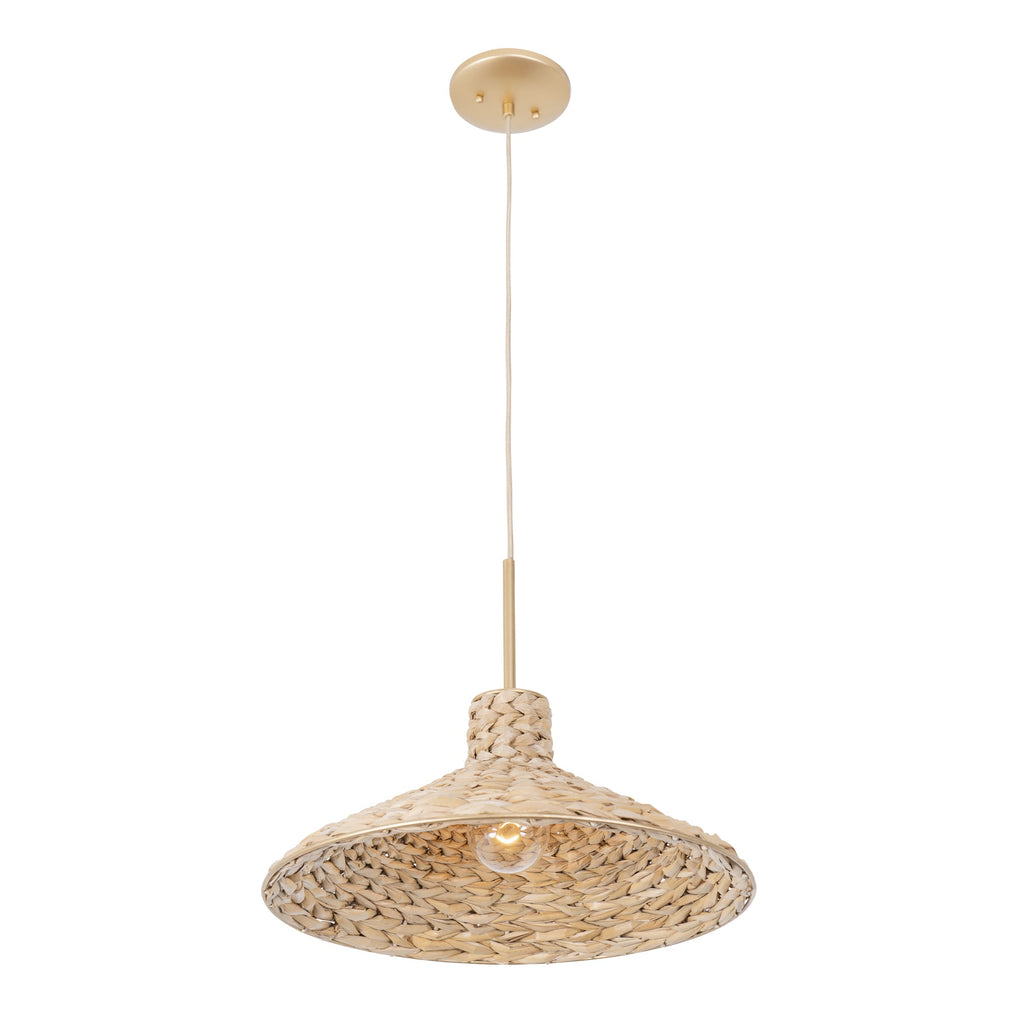 Hilton Head 1 Light Medium Pendant - French Gold/Natural Seagrass
