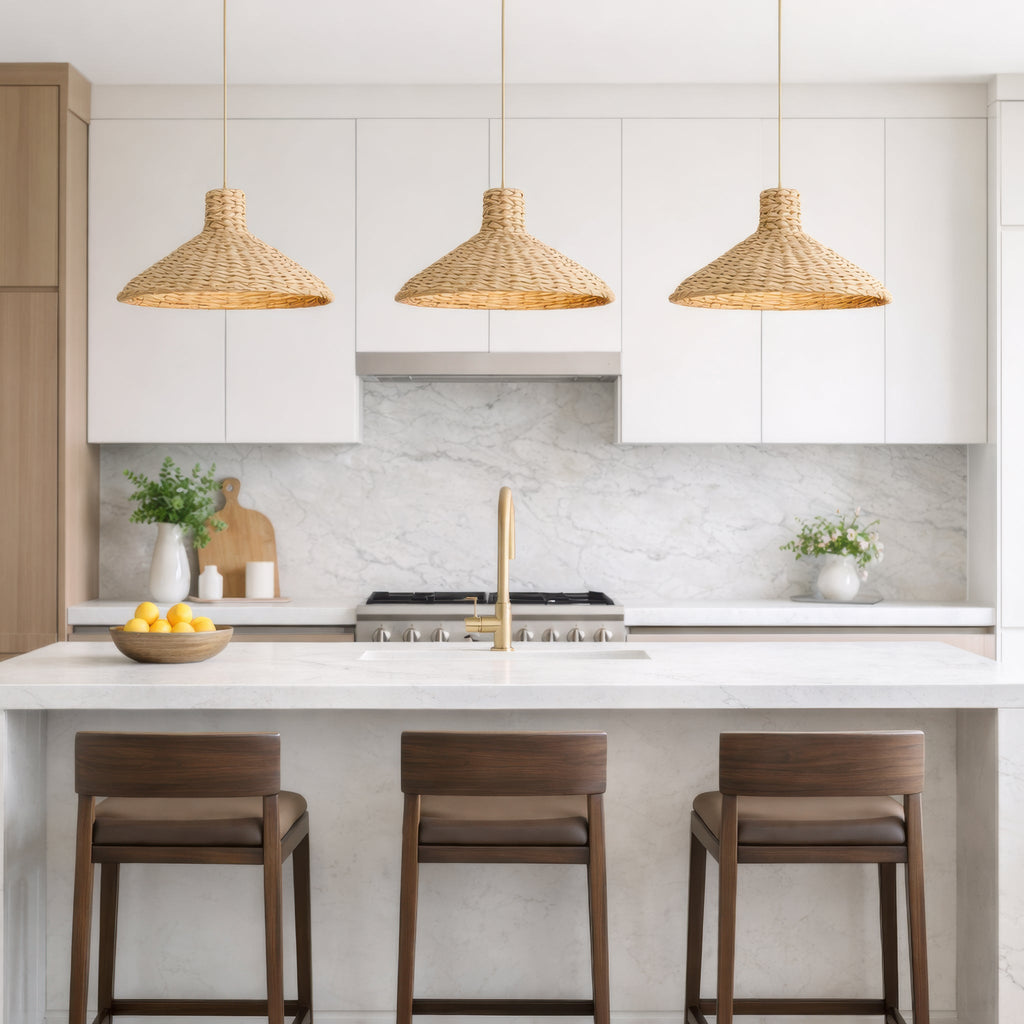 Hilton Head 1 Light Medium Pendant - French Gold/Natural Seagrass