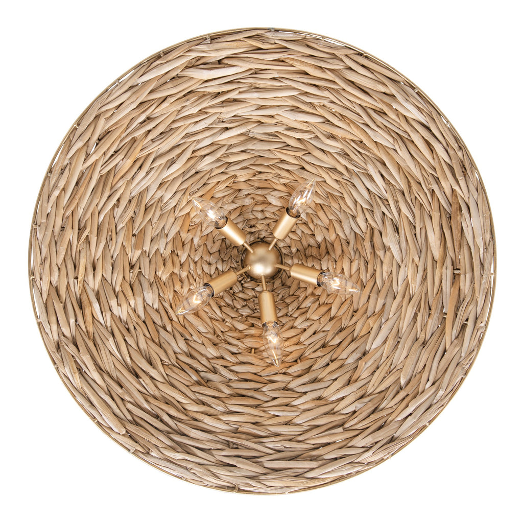 Hilton Head 5 Light Large Pendant - French Gold/Natural Seagrass