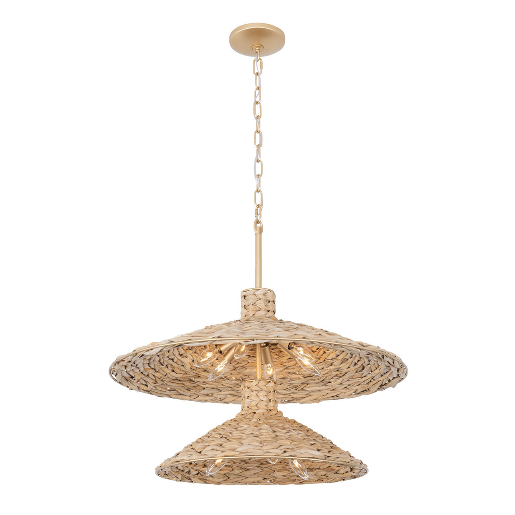 Hilton Head 9 Light 2-Tier Pendant - French Gold/Natural Seagrass