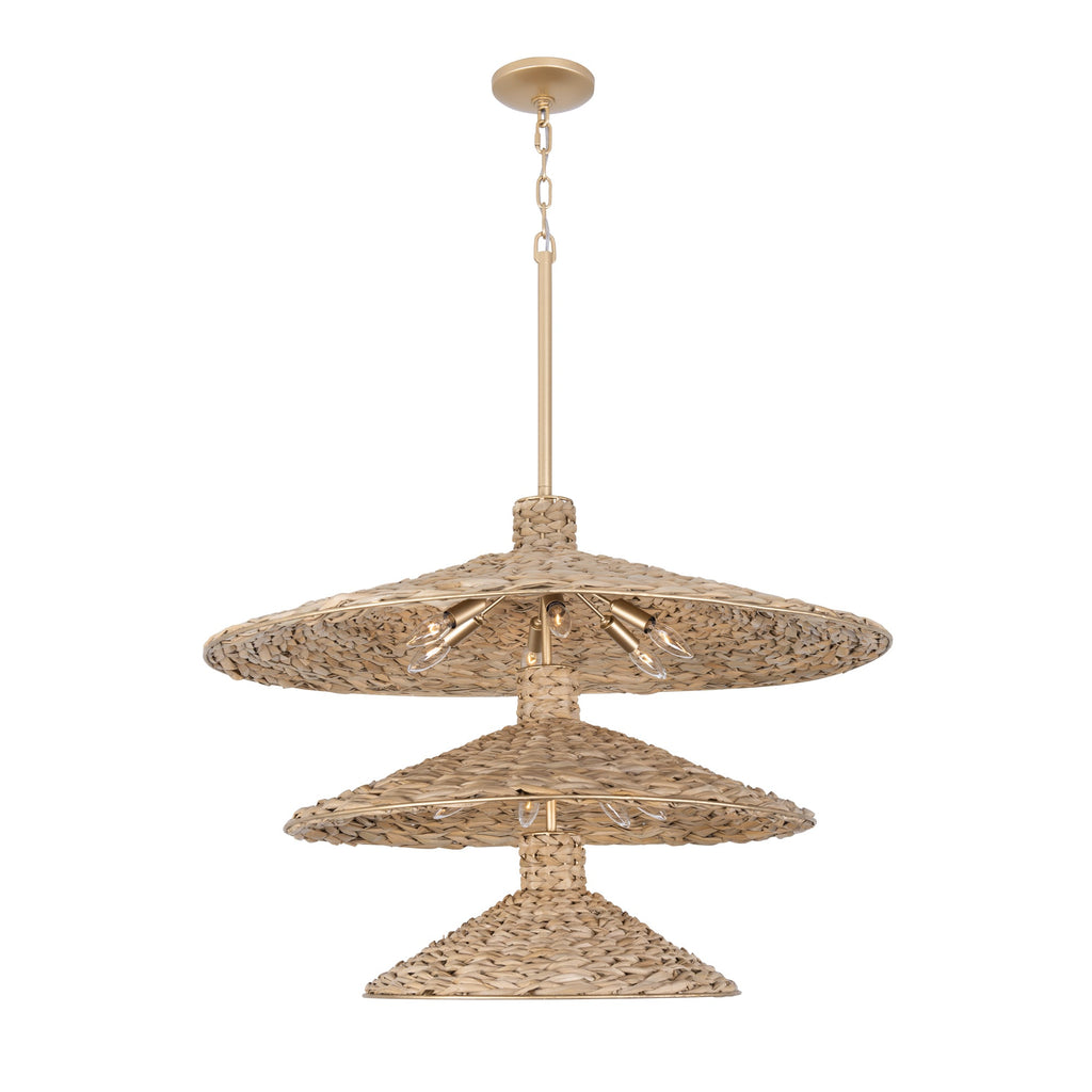 Hilton Head 15 Light 3-Tier Pendant - French Gold/Natural Seagrass