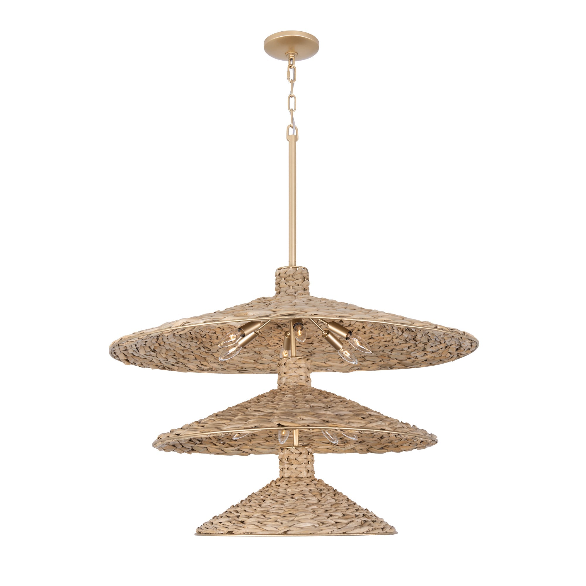Hilton Head 15 Light 3-Tier Pendant - French Gold/Natural Seagrass