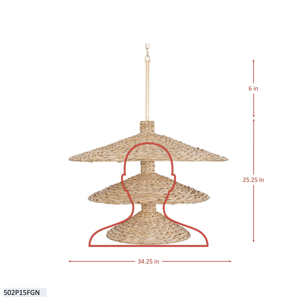 Hilton Head 15 Light 3-Tier Pendant - French Gold/Natural Seagrass