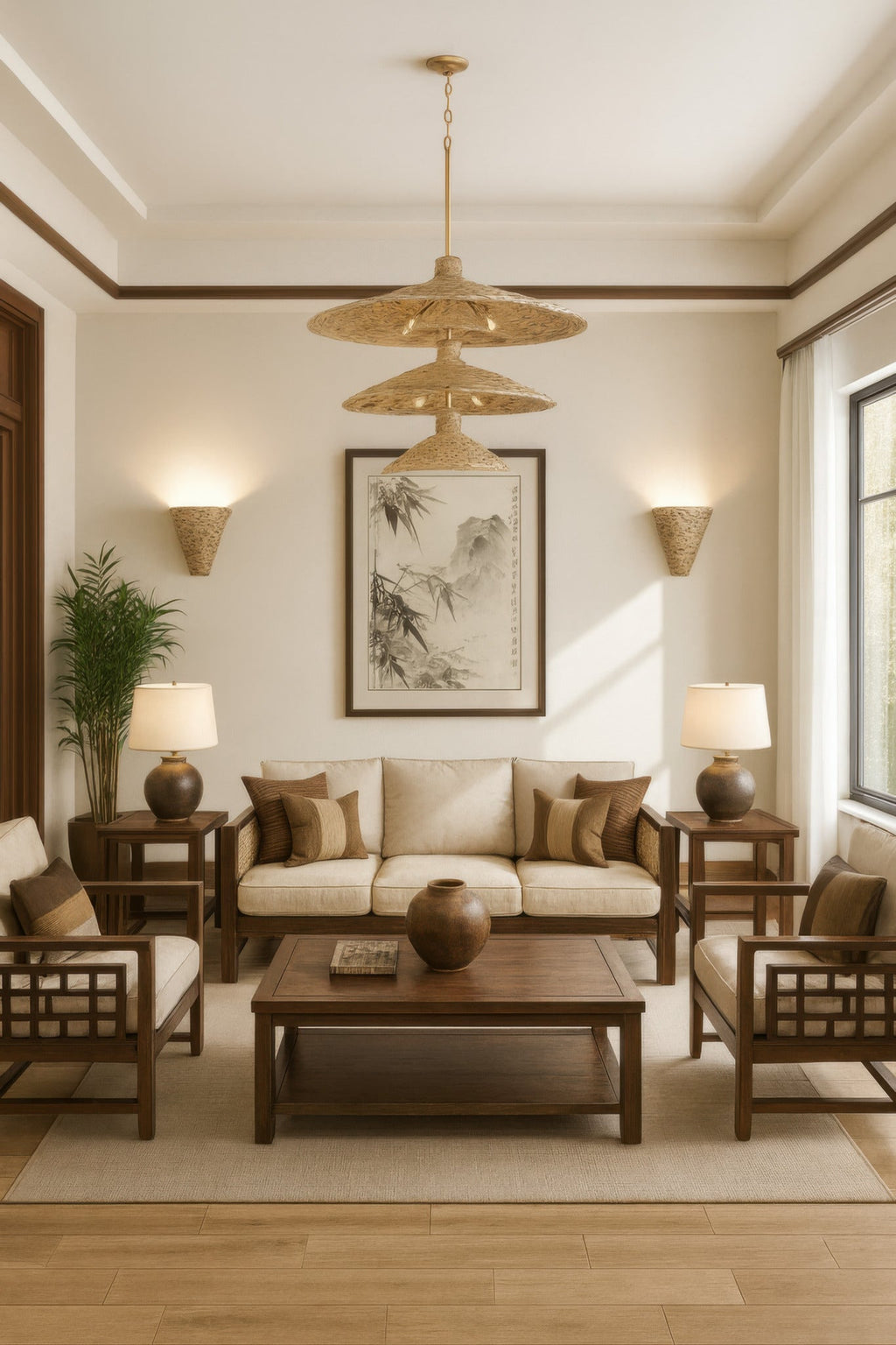 Hilton Head 15 Light 3-Tier Pendant - French Gold/Natural Seagrass
