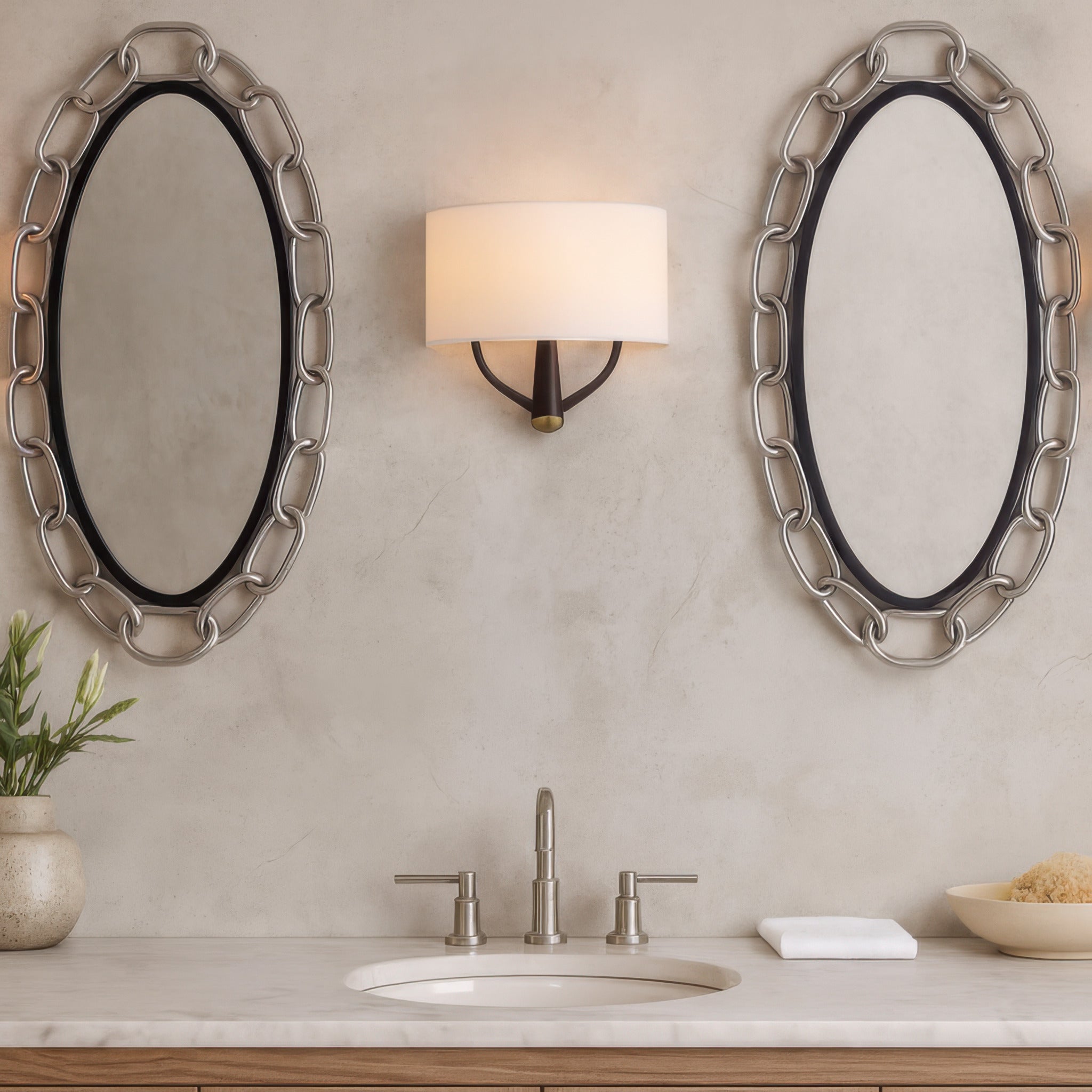 Chains of Love 24x40 Oval Wall Mirror - Matte Black/Textured Silver
