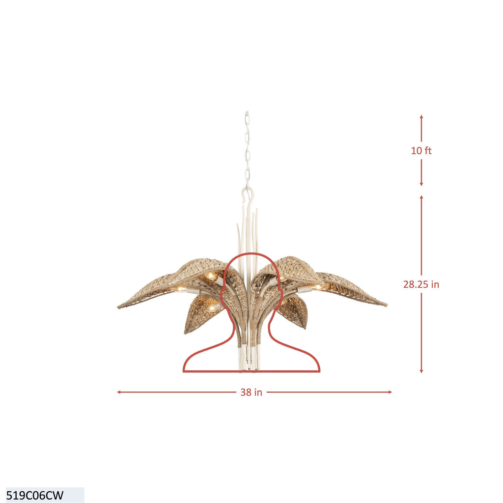 Century Palm 6 Light Chandelier - Country White