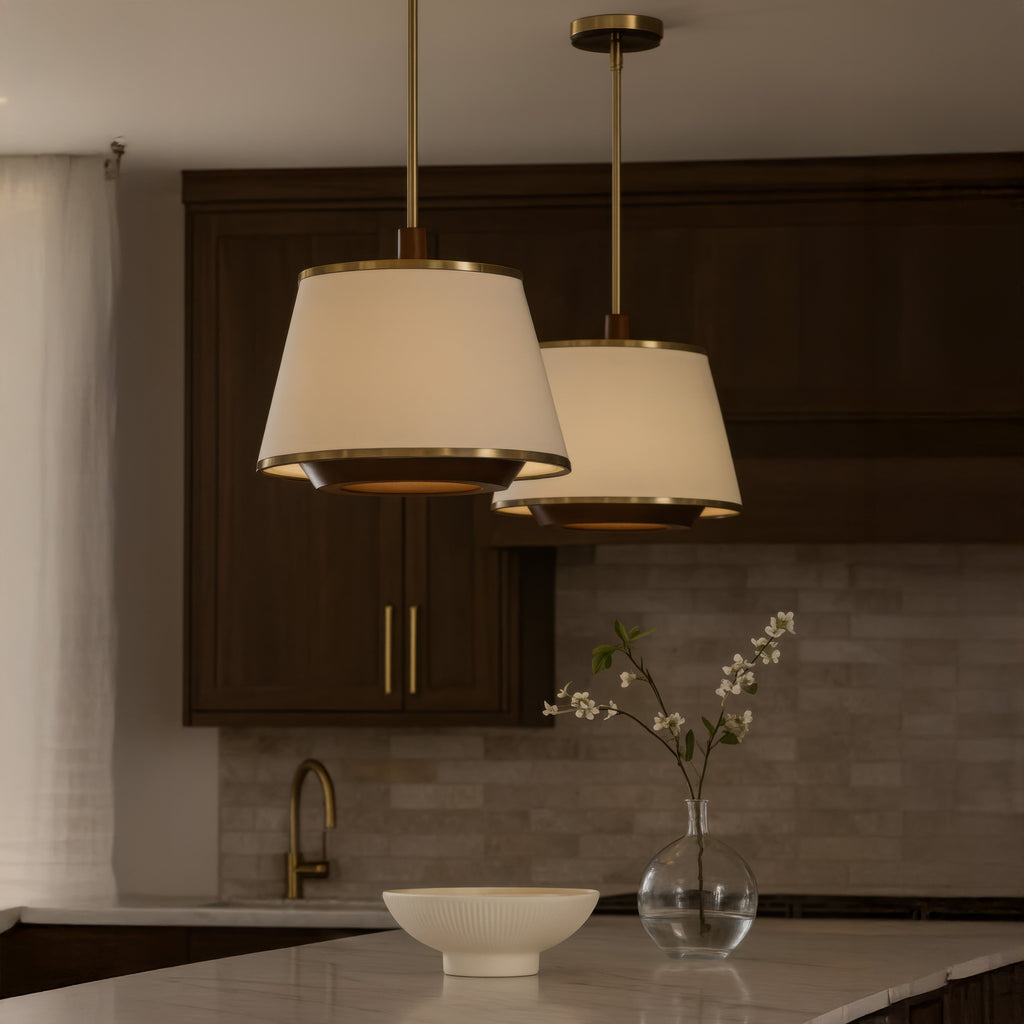 Desert Flyer 3 Light Convertible Pendant/Semi-Flush - Satin Brass/Medium Walnut