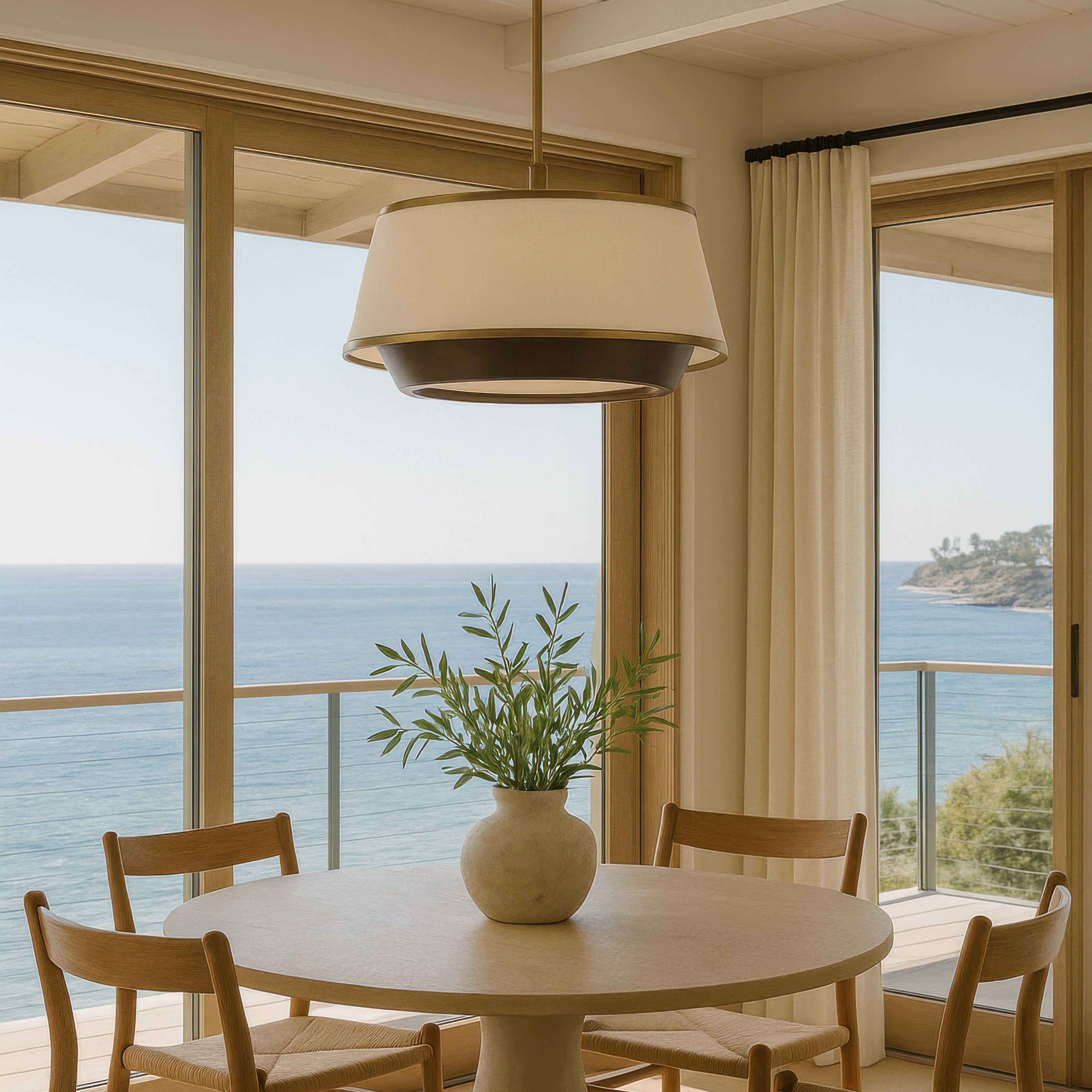 Desert Flyer 6 Light Pendant - Satin Brass/Medium Walnut
