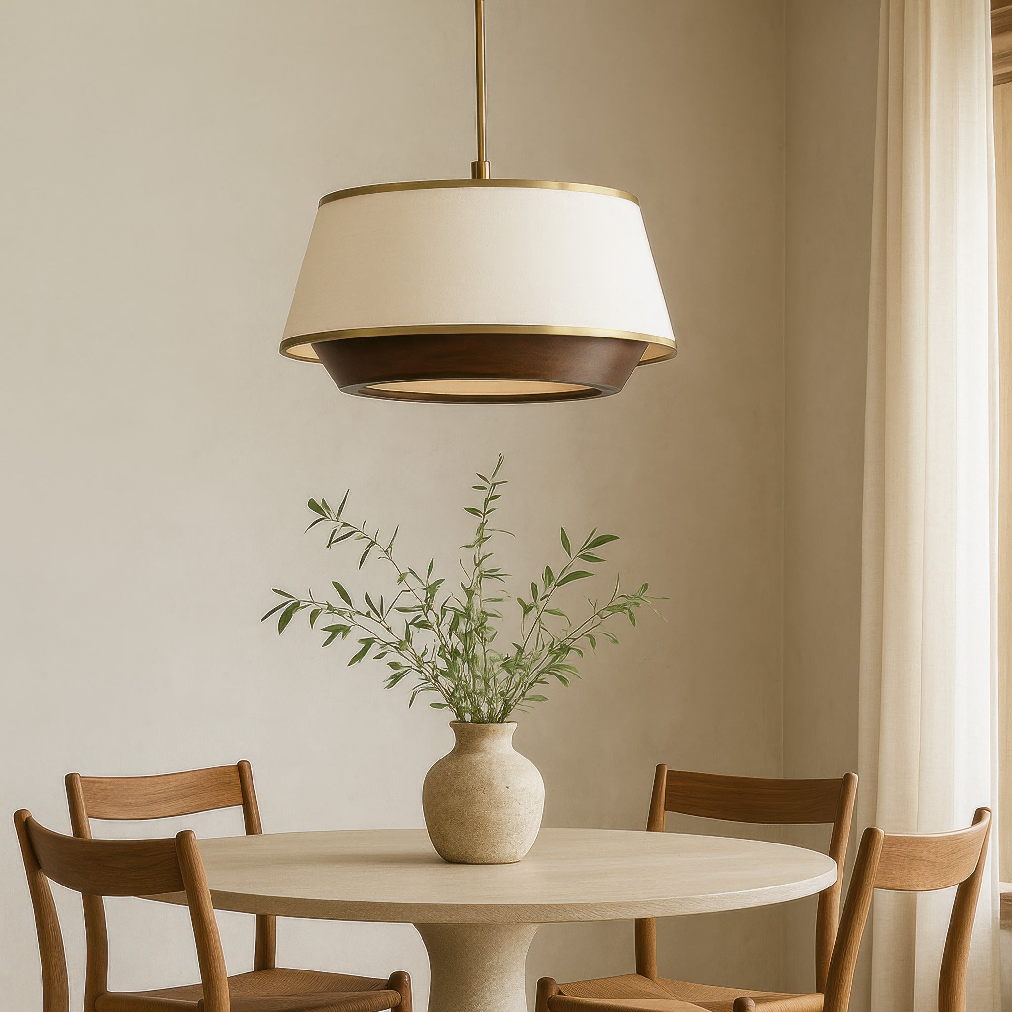 Desert Flyer 6 Light Pendant - Satin Brass/Medium Walnut