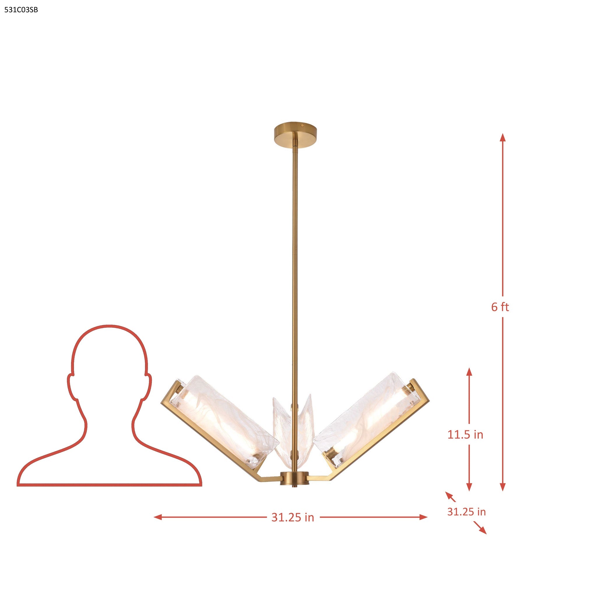 Mingle 3 Light Chandelier - Satin Brass