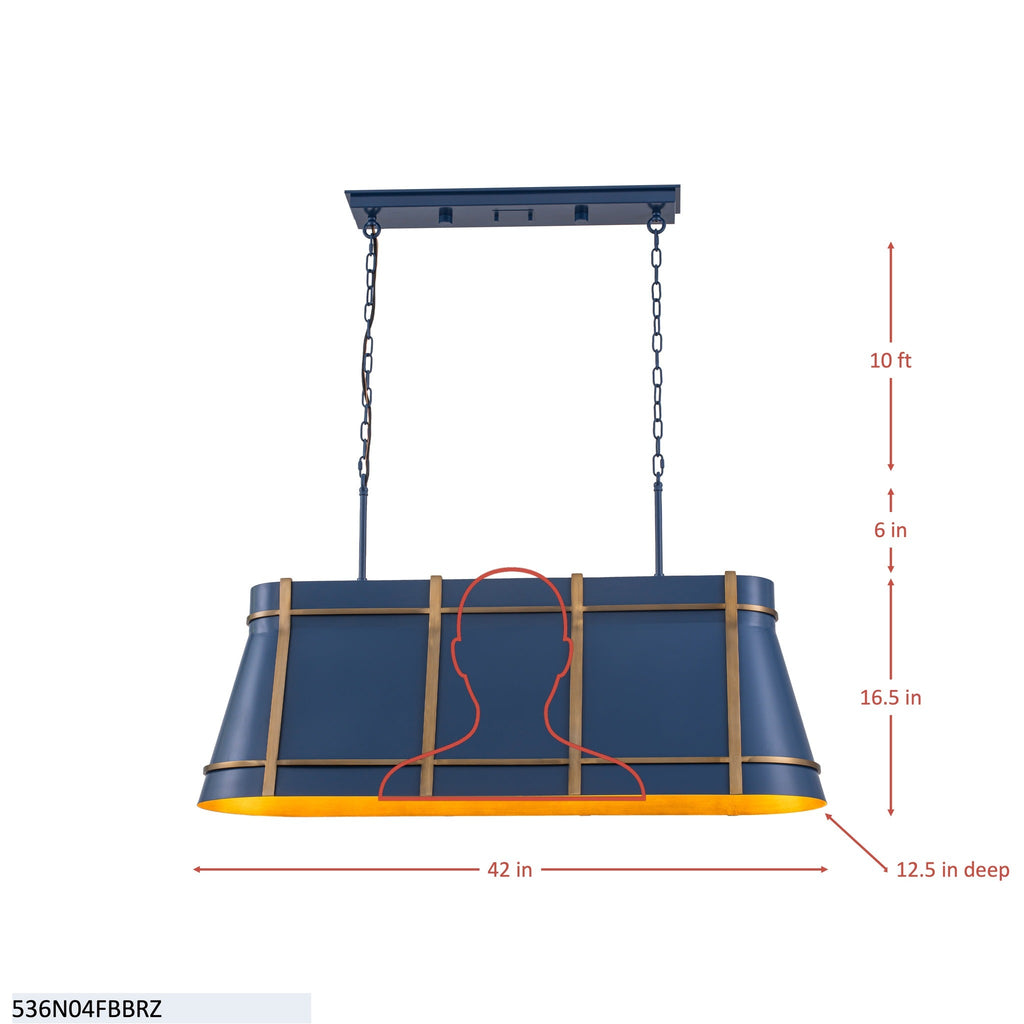 Brasserie 4 Light Linear - French Blue/Heritage Bronze
