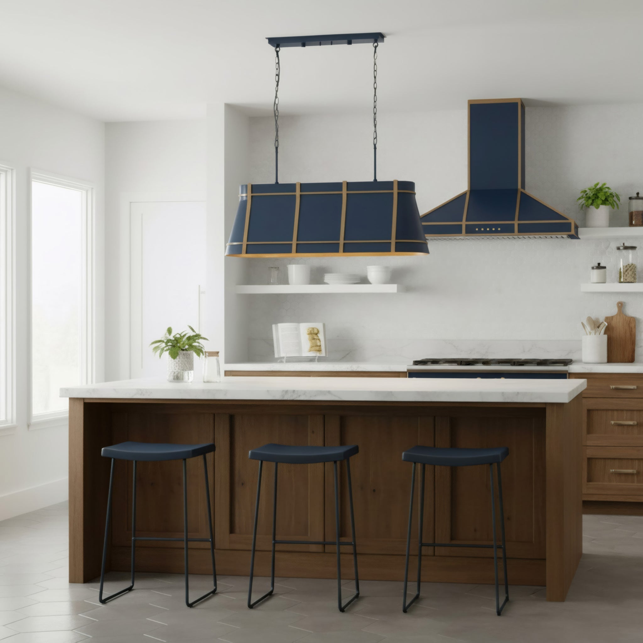 Brasserie 4 Light Linear - French Blue/Heritage Bronze