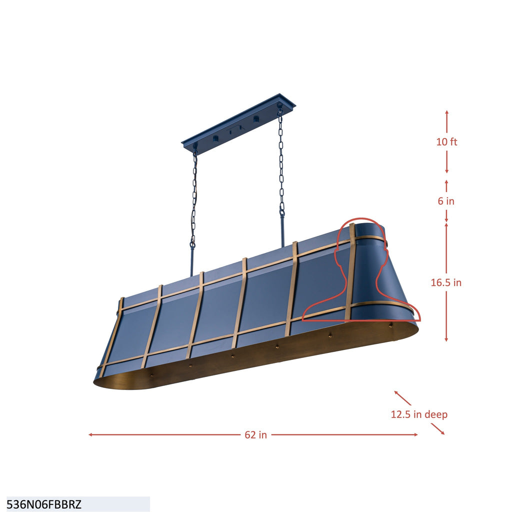 Brasserie 6 Light Linear - French Blue/Heritage Bronze