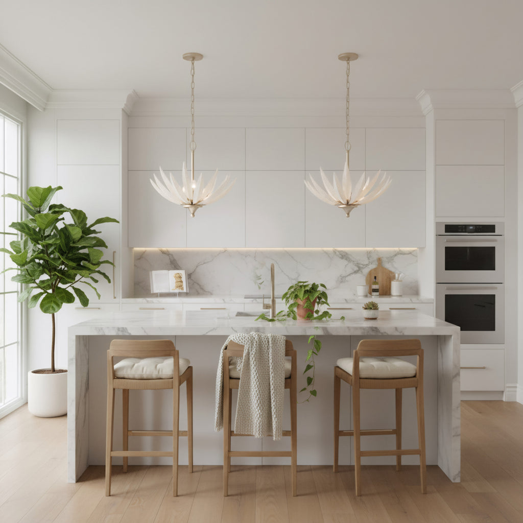 Zanara  3 Light Pendant with 3D Printed Ceramic Leaves