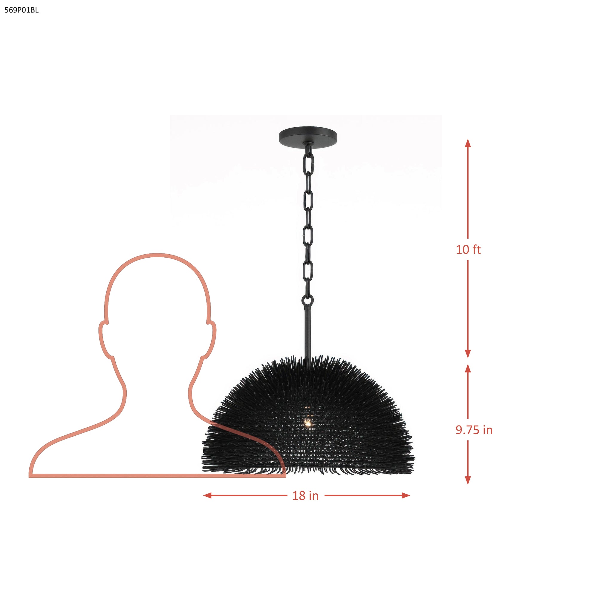 Urchin 1 Light Dome Pendant - Black