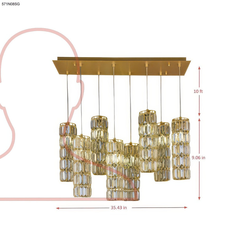 Golden Hour 8 Light Dimmable Linear Cluster of Pendants