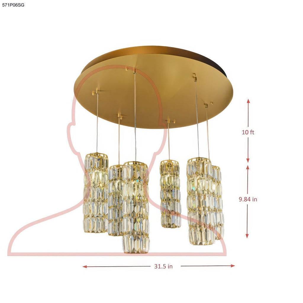 Golden Hour 6 Light Dimmable Round Cluster of Pendants
