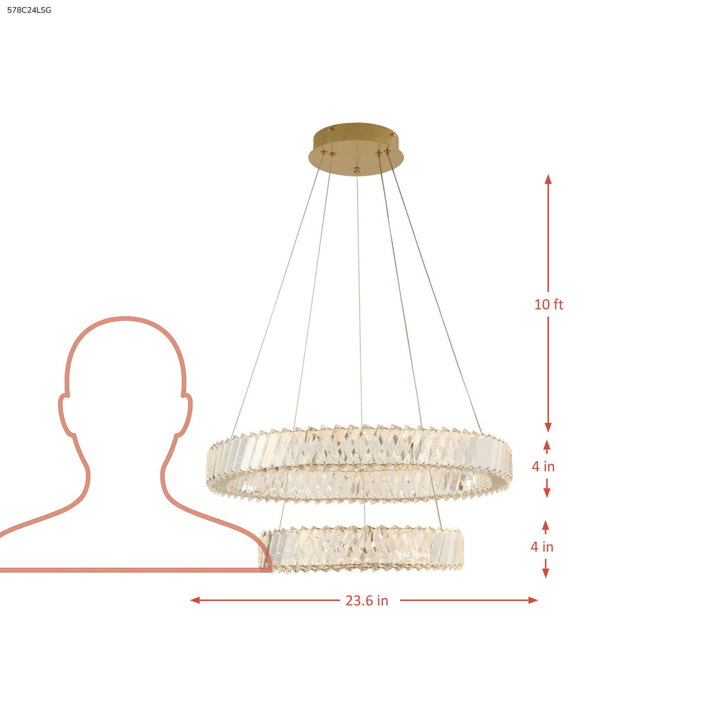 Golden Ratio 24 in Two Tier LED Crystal Pendant