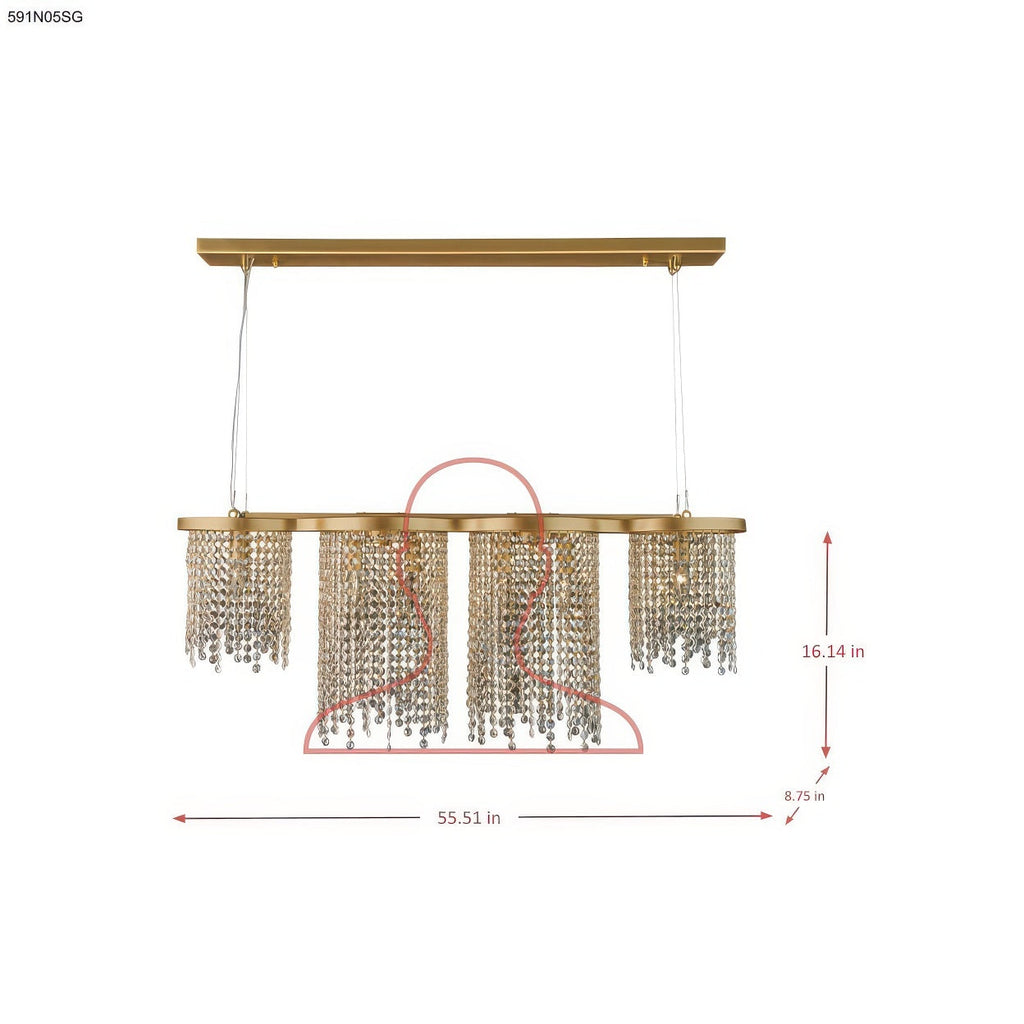 Deco Drippy 5 Light 60 inch Dimmable Linear Dining Pendant - Satin Gold