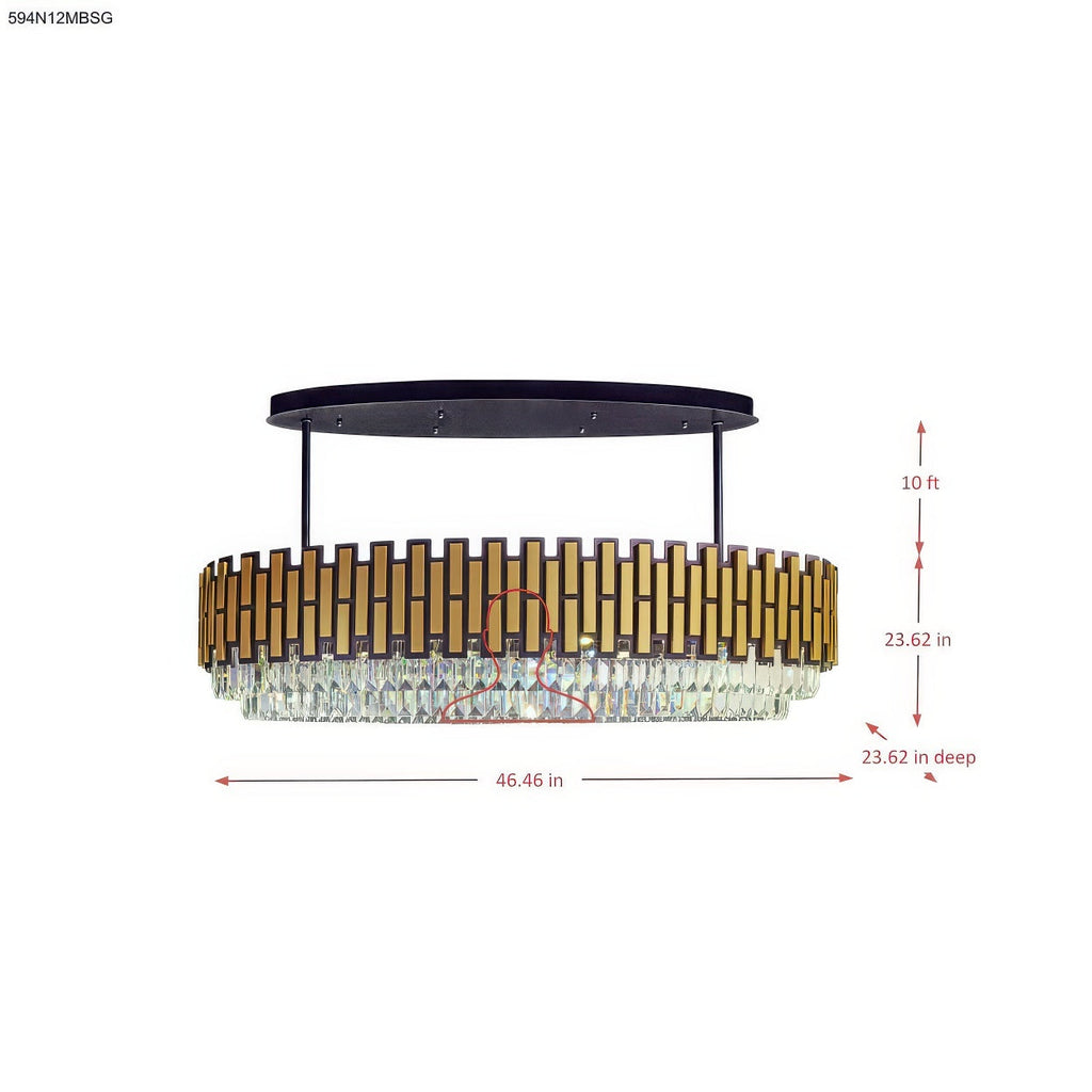 Black Tie 12 Light Dimmable Linear Pendant - Black and Satin Gold